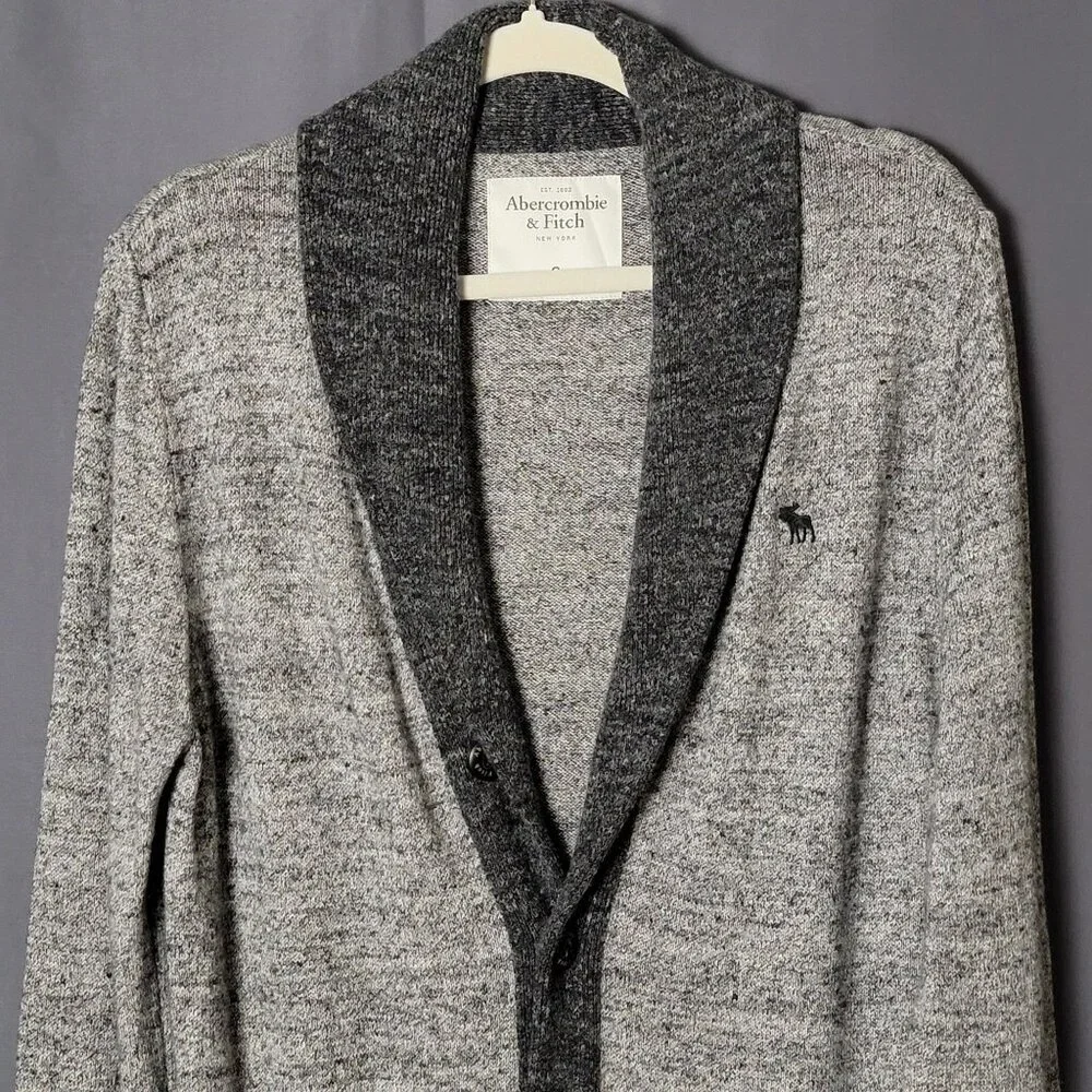 Abercrombie & Fitch Mens Gray Shawl Collar Preppy Cardigan Sweater Small